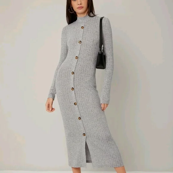 Mock neck ribbed knit bodycon dress - Picture 1 of 5